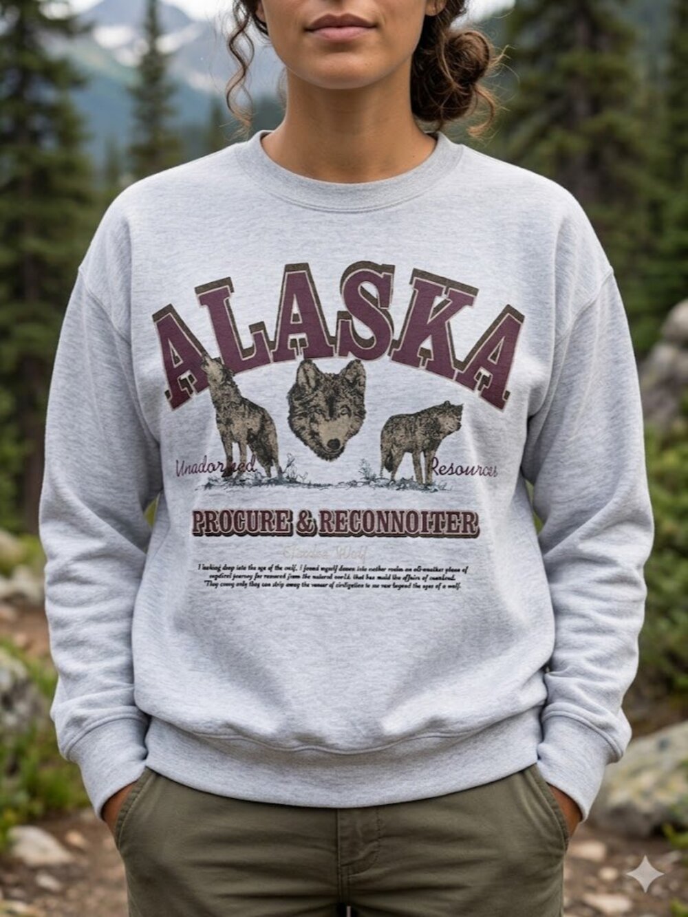 Vintage Alaska Graphic Crewneck Sweatshirt in Heather Gray